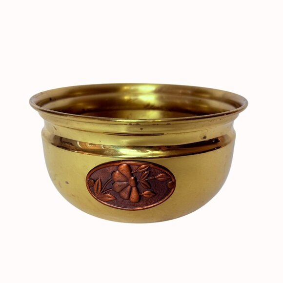 Princess House Brass Indoor Planter Copper Floral Detail Decorative Pot Containe - Picture 11 of 11